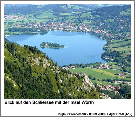 Blick auf den Schliersee mit der Insel Wörth