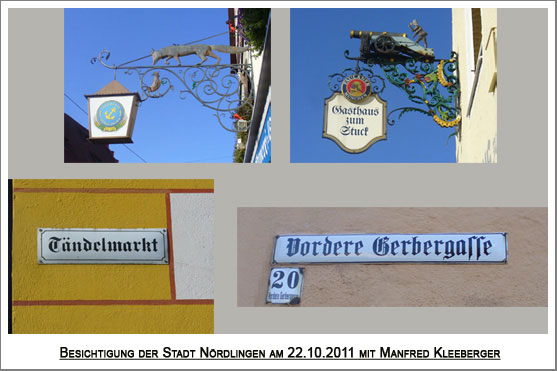 Nasen- und Straßenschilder in Nördlingen