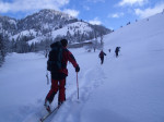 <p>Anstieg im Neuschnee vor der Trockenbachalm</p>