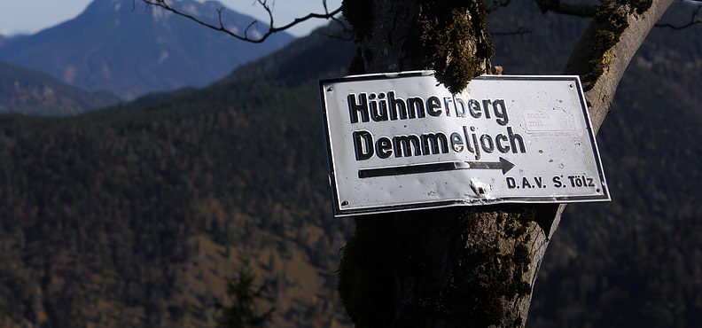 Eingewachsenes Schild am Wegesrand