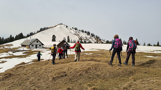 An der Pfundalm kurz vor dem Gipfel des Hirschhörnlkopf, 16. März 2022