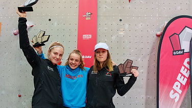 v.l. Sofia Tulchynska, Anna Maria Apel und Nuria Rockfeld, Deutsche Meisterschaft Speed 2022 - Neu-Ulm