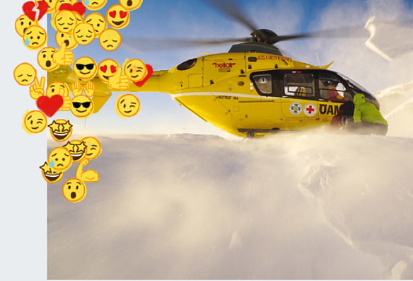Auch Hubschrauber werden gelikt. Egal, ob schwerer Alpinunfall oder geplante Übung – dieses Bild ruft unterschiedliche Assoziationen und Emotionen hervor und könnte dafür verwendet werden, verschiedene Realitäten zu transportieren.