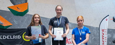 Das Siegerpodest der U21 bei der Bayerischen Meisterschaft Bouldern 2025