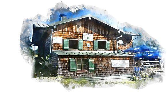 Taubensteinhaus im Aquarell-Malstil gezeichnet