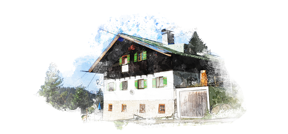 Schönfeldhütte im Aquarell-Malstil gezeichnet
