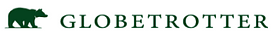 Logo von Globetrotter. Auf dem weißen Hintergrund ist in grünen Großbuchstaben "GLOBETROTTER" und rechts daneben ist ein grüner Bär