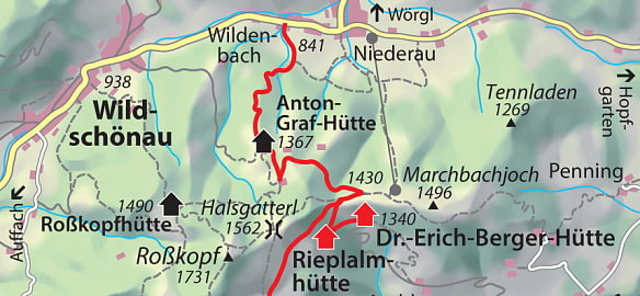 Kartenausschnitt mit Lage der Hütte bei Wörgl