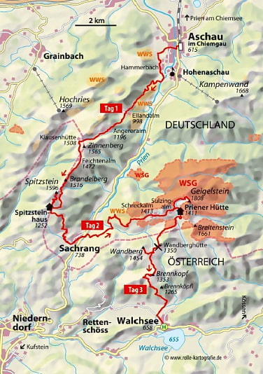 Karte mit eingezeichneten Touren