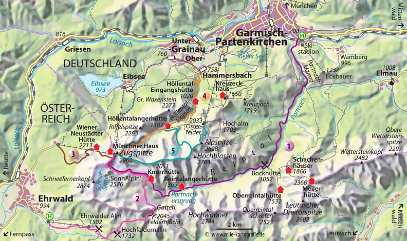 Übersichtskarte Zugspitztouren