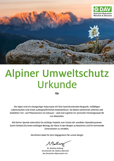 Urkunde Alpiner Umweltschutz