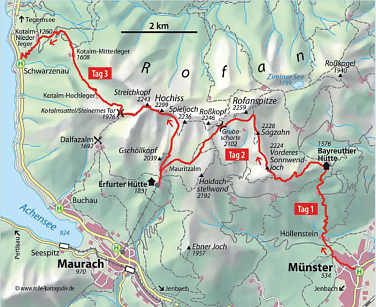 Karte mit eingezeichneten Touren