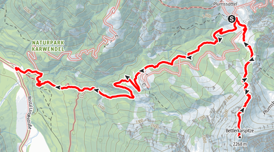 Tourverlauf Plumsjochhütte - Bettlerkarspitze - Risstal